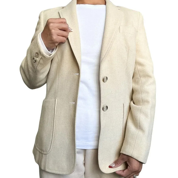 Vintage Made In Japan Ivory Cream Wool Blend Blazer marked 9/10 fits S/M - Picture 4 of 12